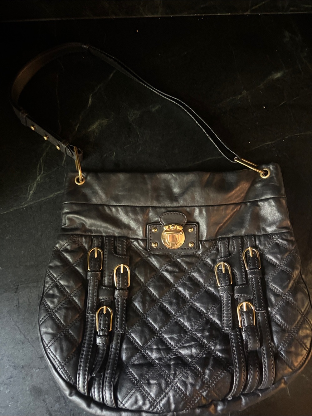 Marc Jacobs Black Quilted Shoulder Bag with Gold Hardware